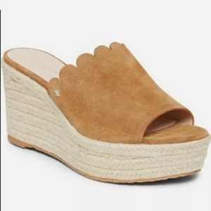 kate spade Tan Suede Scallop-Edge Espadrille Wedge Slides